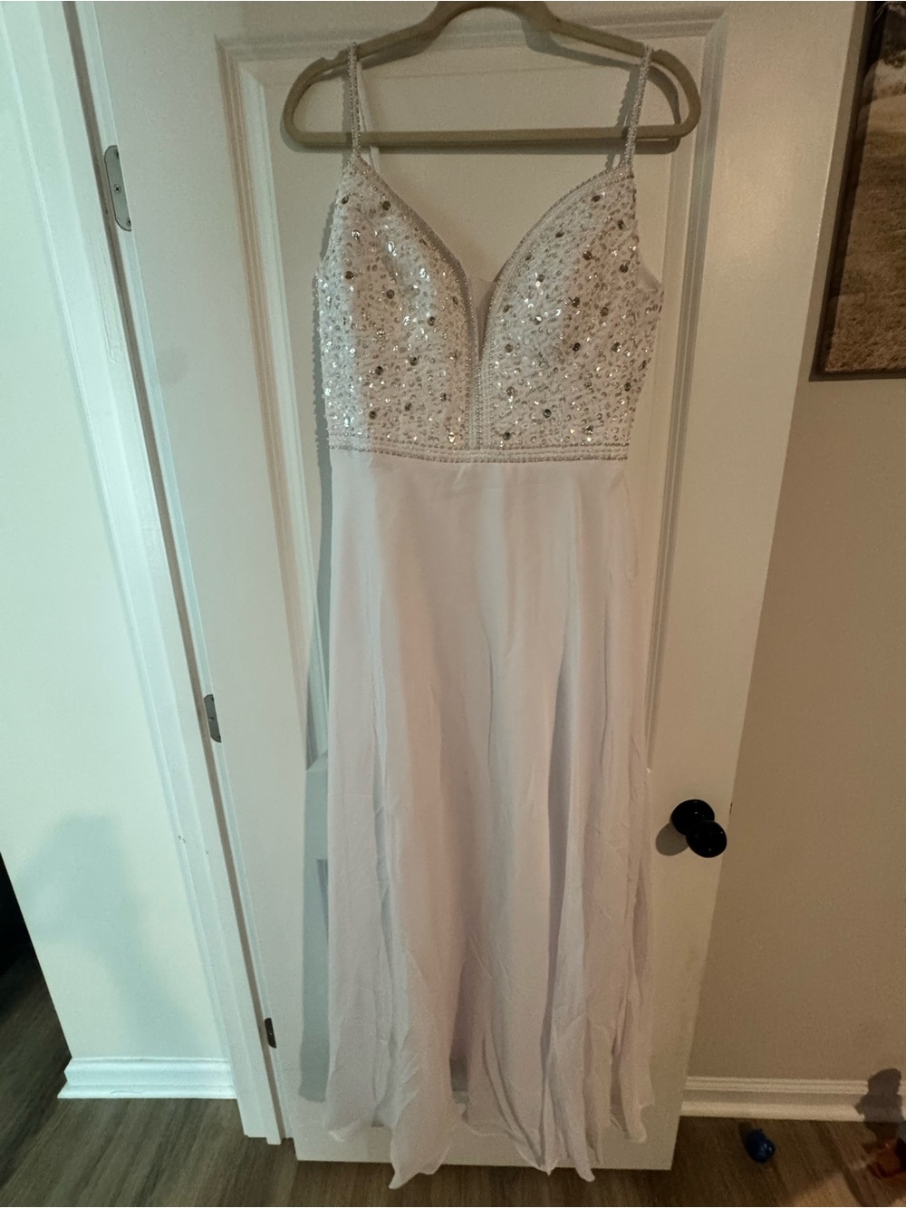 Beaded Spaghetti-Strap White Wedding Gown